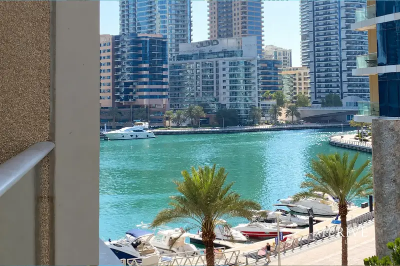 Dubai Marina view from the renovated 1-bedroom apartment in Beauport Tower, Dubai Marina